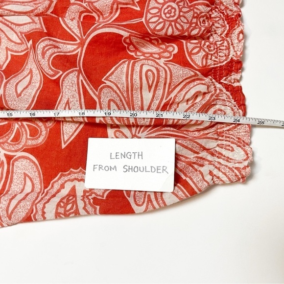 Joie 100% cotton floral top small orange white peasant beachy flowy tie blouse - Picture 9 of 10